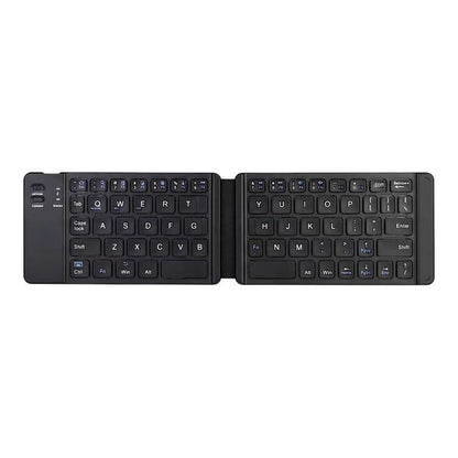 Foldable virtual laser keyboard in black, shown folded open with QWERTY layout