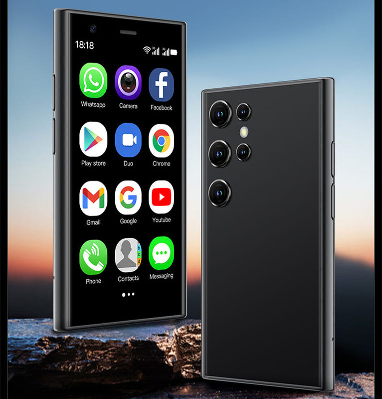 Black mini 3G smart phone with front app icons and rear camera array