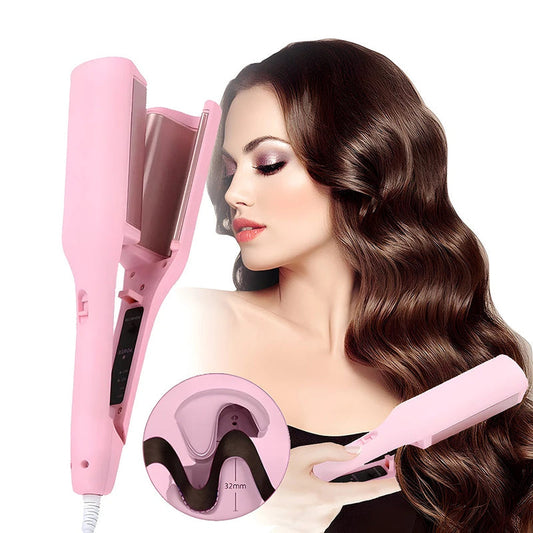32mm deep wave curling iron, pink handle with purple 32mm barrel, UK plug