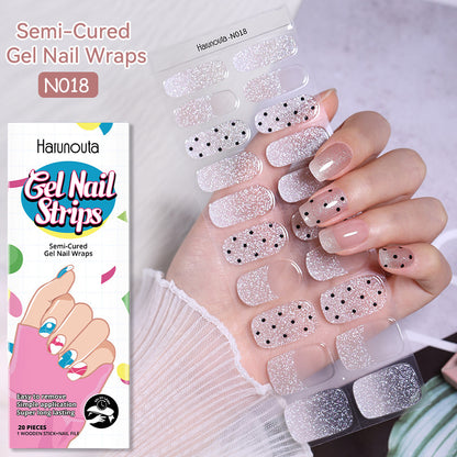 Semi-cured gel nail wraps with glittery pink silver sparkle patches on nails (N018).