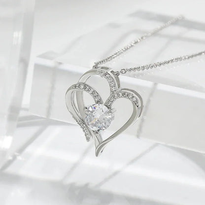 Zircon Double Heart Pendant Necklace - YAXSO