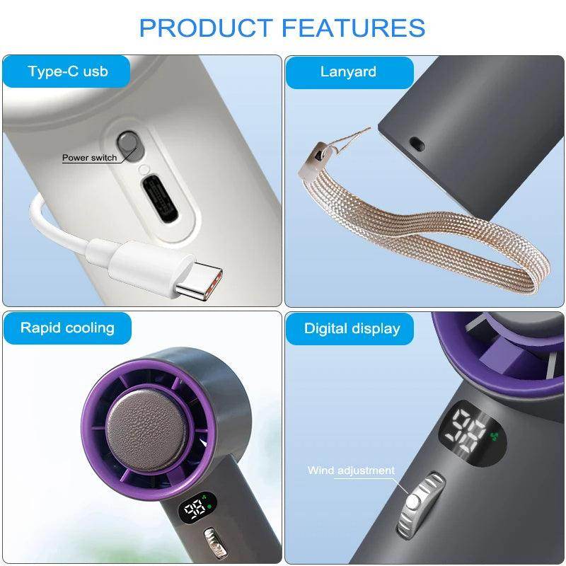 Portable Handheld Turbo Fan Cooling Semiconductor Refrigeration 3000mAh Battery Wind Speeds Adjustable Mini Personal Fan - YAXSO