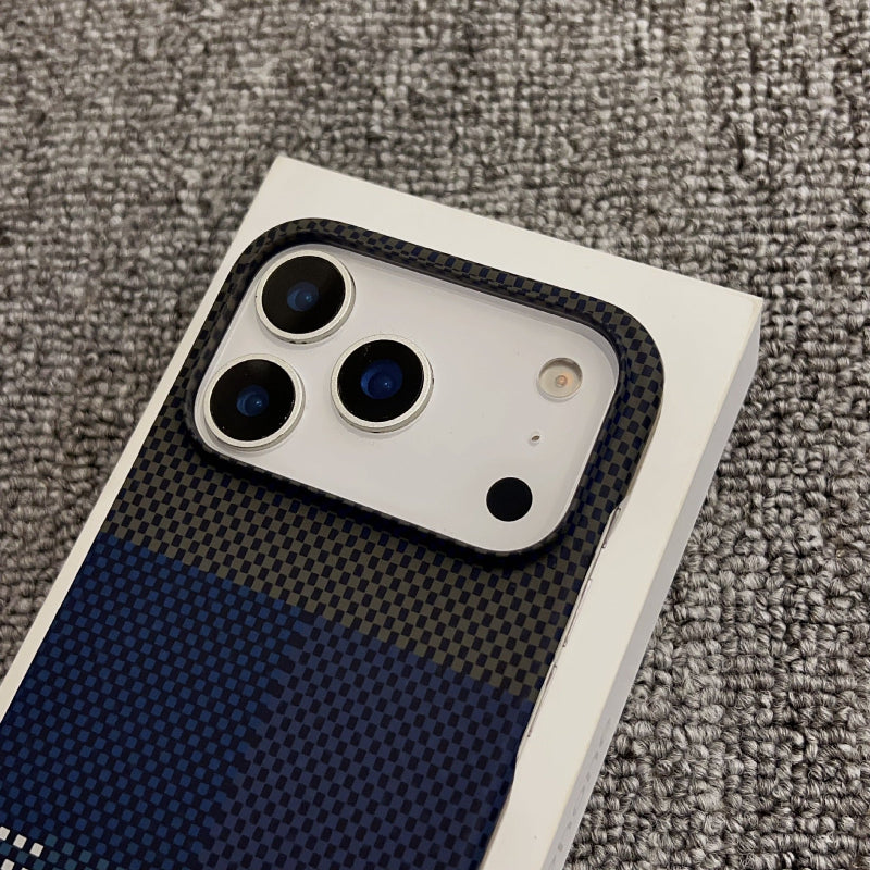 Phone case with textured back and camera details on a textured surface