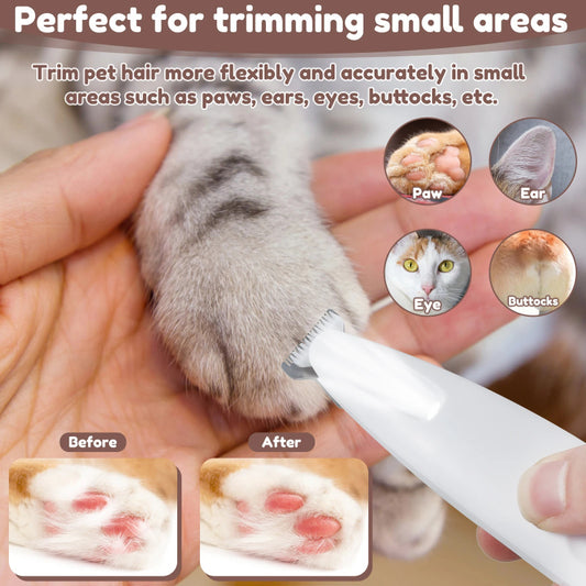 Dog Paw Hair Trimmer – LED Light, Waterproof, with Wide Blade