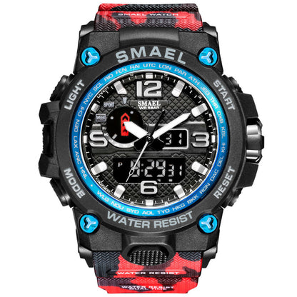 Smael watch with black and red strap on a white background