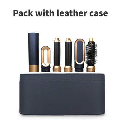 5-in-1 multi styler set in black leather case with five gold-and-black tools