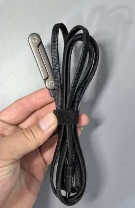 Black braided cable bundle with foldable phone stand bracket and USB-C connector