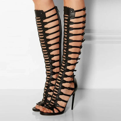 Gladiator Knee-High Stiletto Sandals - YAXSO