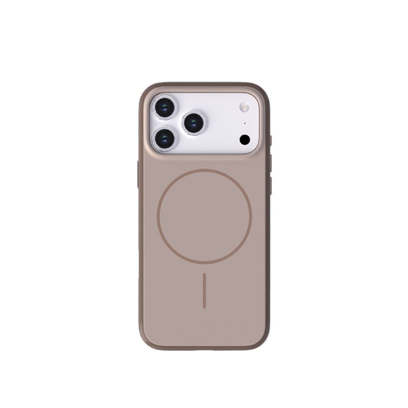 Beige phone case with MagSafe feature on a white background