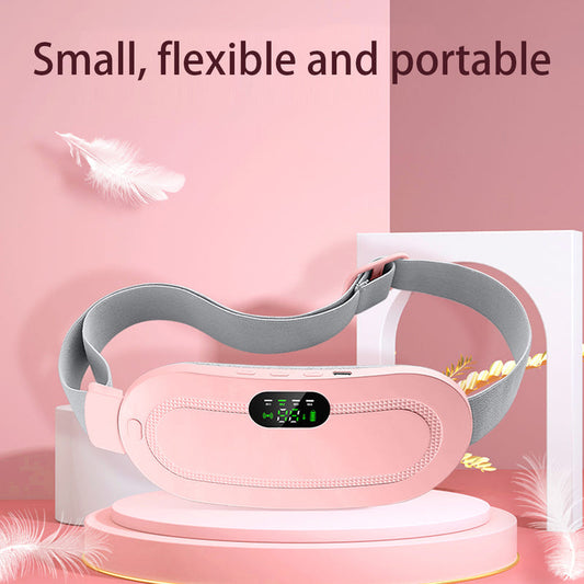 Pink electric waist massager belt with gray strap and glowing heat pad panel