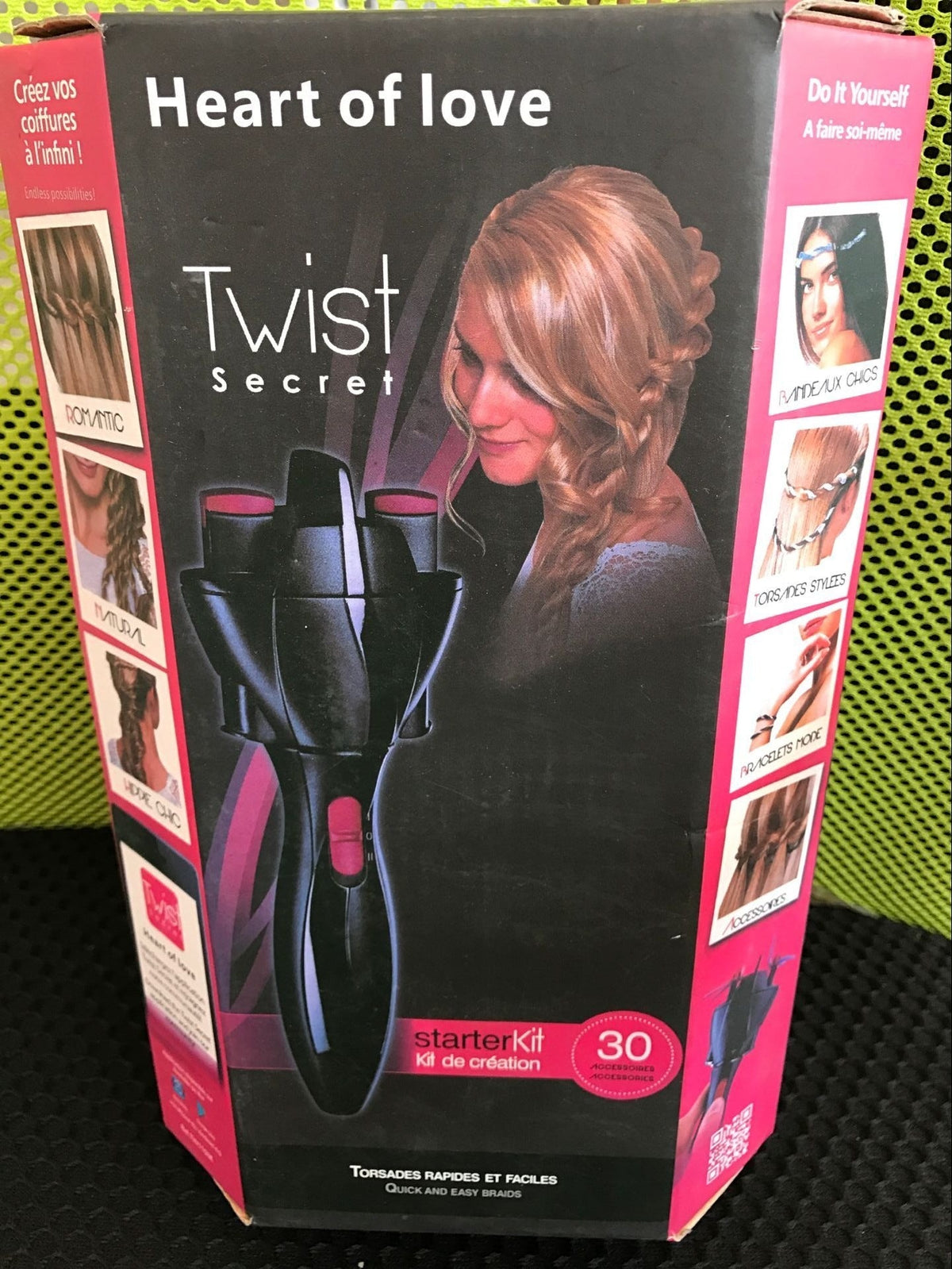 Box for automatic hair twister starter kit with Heart of love branding