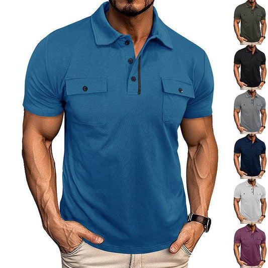 Summer Lapel Button Polo Shirt With Pockets Outdoor Fashion Short Sleeve Tops For Men Clothing - YAXSO