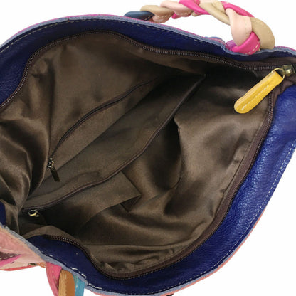 Blue shoulder messenger bag with zippered interior pocket