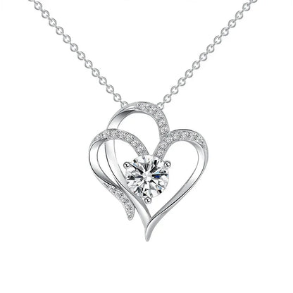 Zircon Double Heart Pendant Necklace - YAXSO