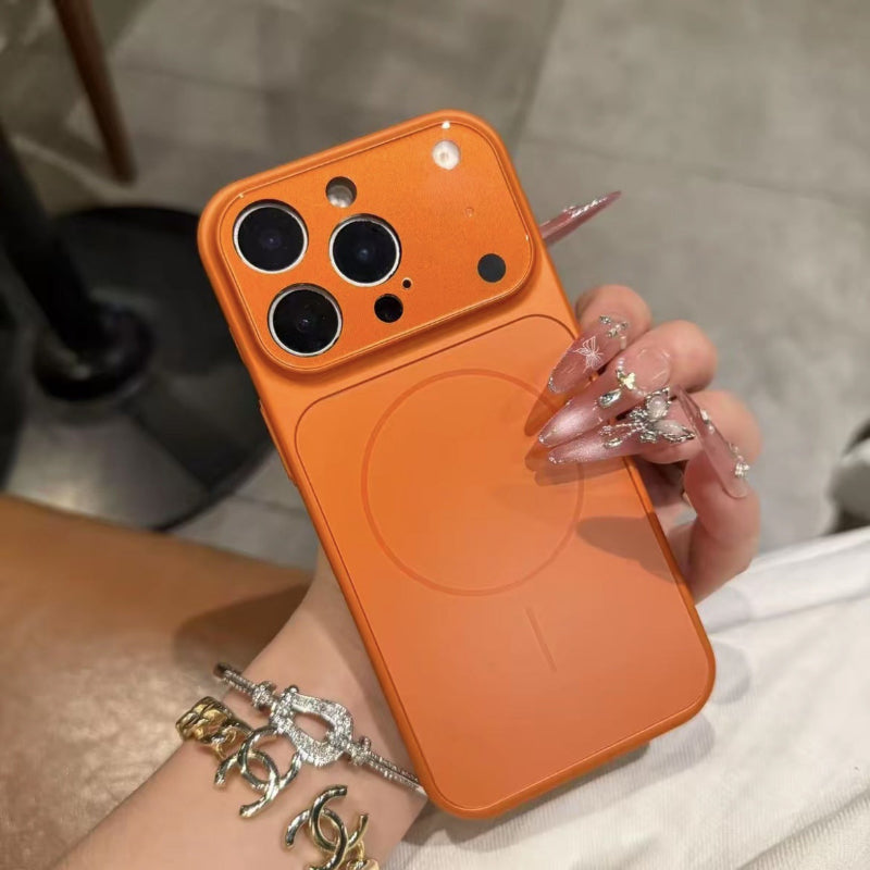 Magnetic phone case with nano frosted glass back, vibrant orange