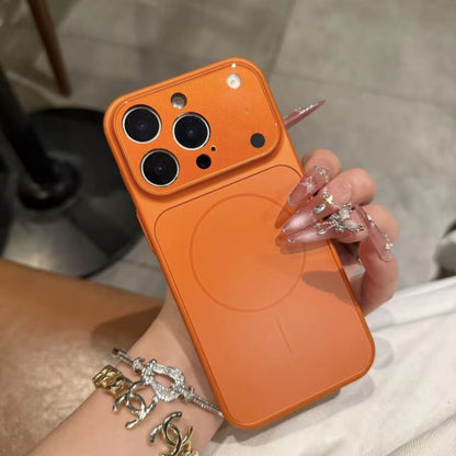Magnetic phone case with nano frosted glass back, vibrant orange