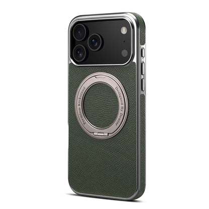 Green phone case with metallic ring holder on a white background