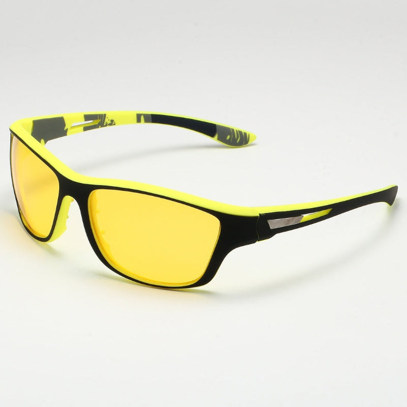 Yellow and black sunglasses on a white background