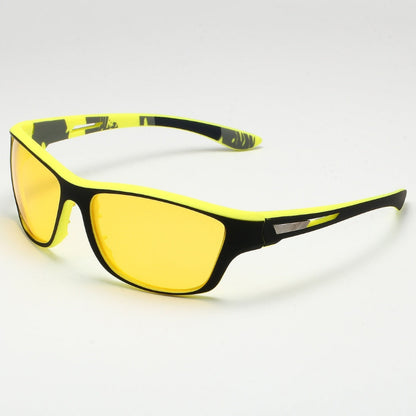Yellow and black sunglasses on a white background