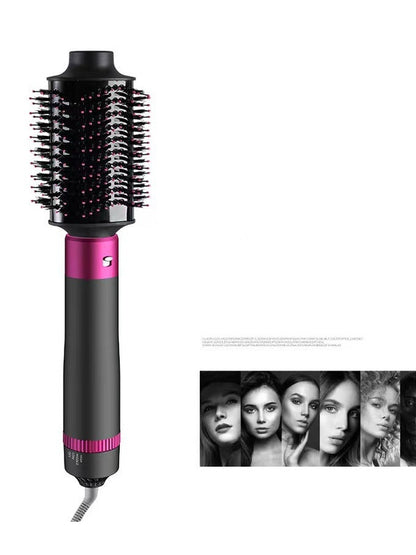 Hair styling tool with pink accents on a white background