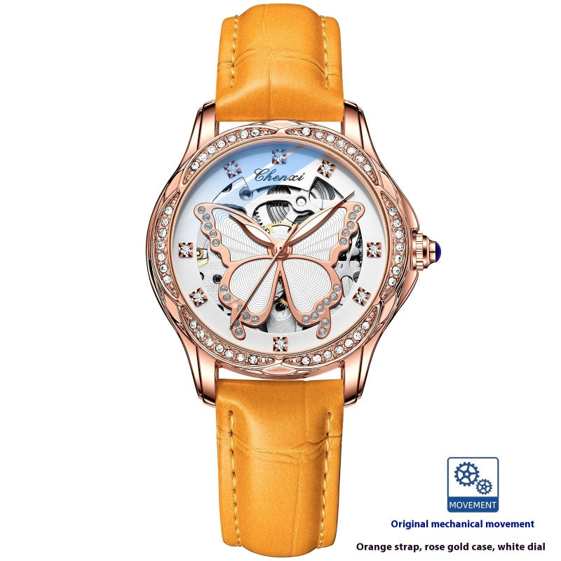 Watch with orange strap and rose gold case. YAXSO UAE ONLINE STORE