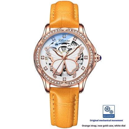 Watch with orange strap and rose gold case. YAXSO UAE ONLINE STORE