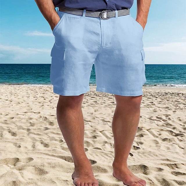Multi-pocket Straight Plain Comfortable Breathable Shorts - YAXSO
