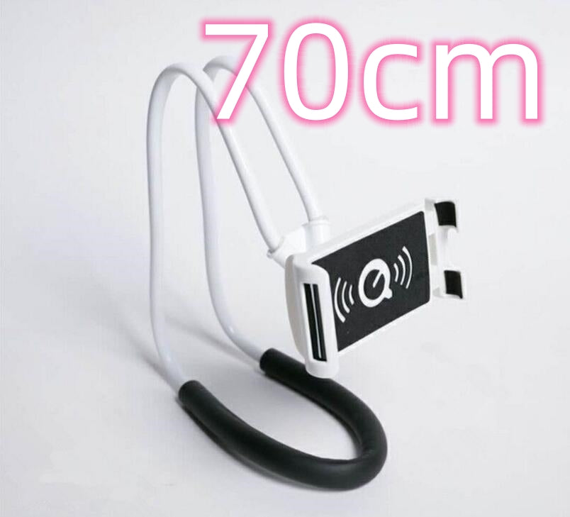 White 360° rotatable selfie phone holder stand with adjustable clamp and cable loop