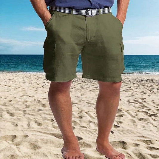 Multi-pocket Straight Plain Comfortable Breathable Shorts - YAXSO