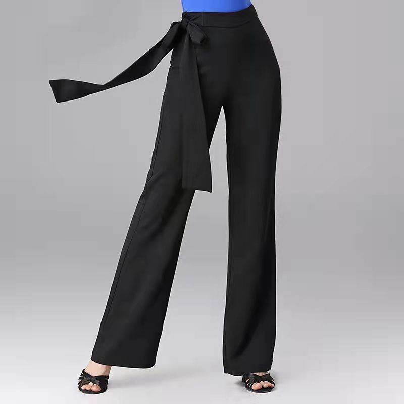 Ribbon Female Draping Effect Solid Color Straight-leg Pants - YAXSO