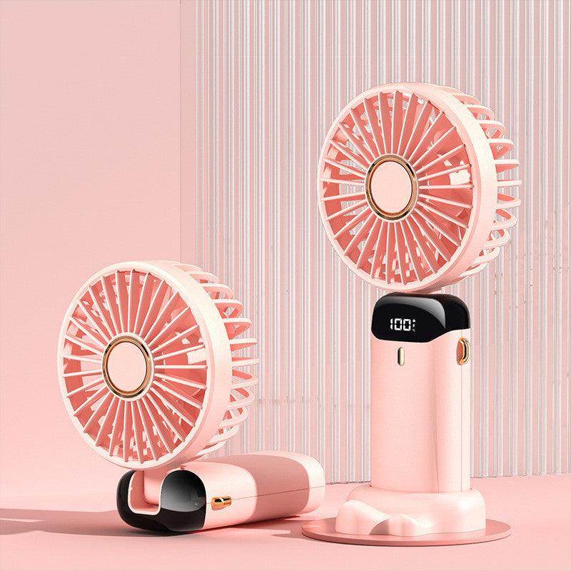 USB Rechargeable Mini Portable Handheld Electric Fan Foldable Neck Hanging Outdoor Fan Adjustable 5 Speed Powerful Air Cooler - YAXSO