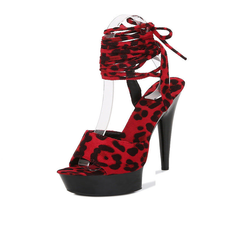 Leopard Print Platform High Heel Sandals