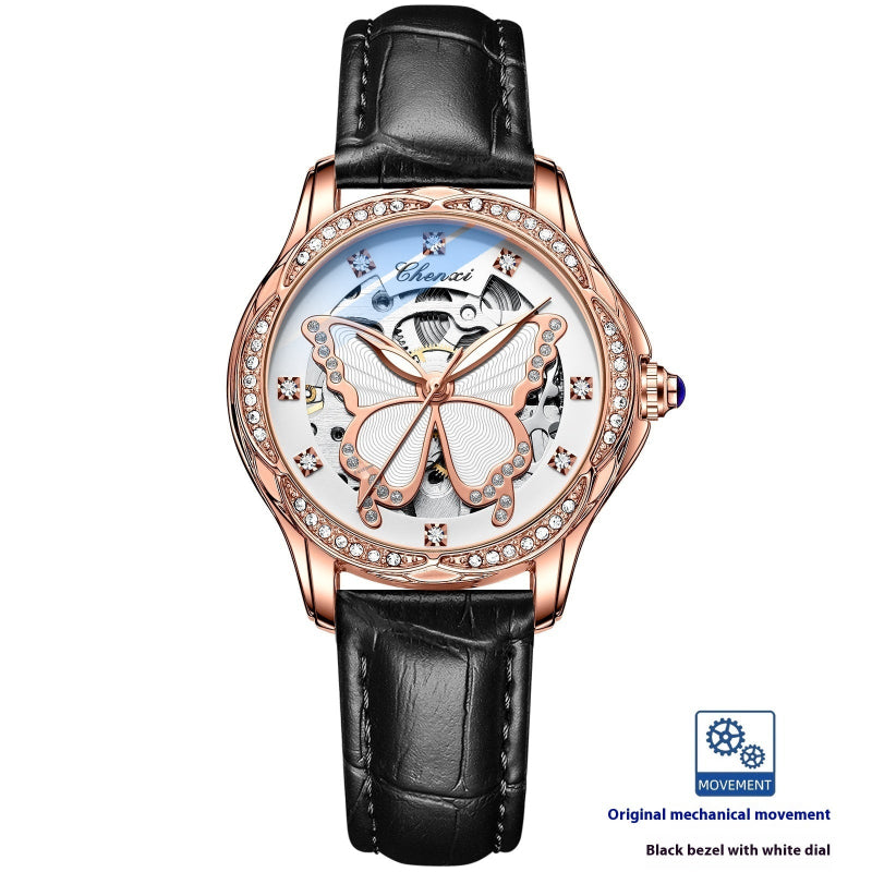 Luxury watch with black leather strap and white dial. YAXSO UAE ONLINE STORE