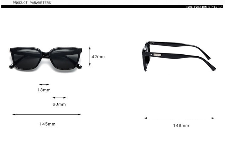 Black sunglasses with measurements on a white background