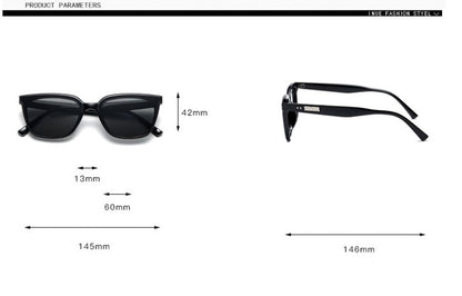 Black sunglasses with measurements on a white background
