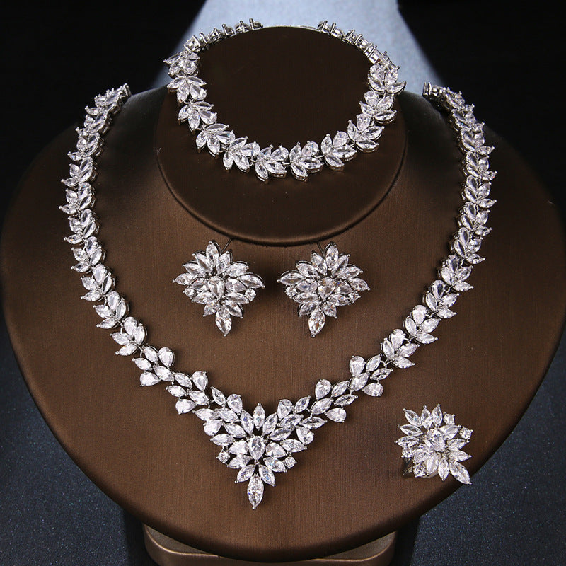 Dazzling Zircon Bridal Jewelry Set – Necklace, Bracelet & Ring