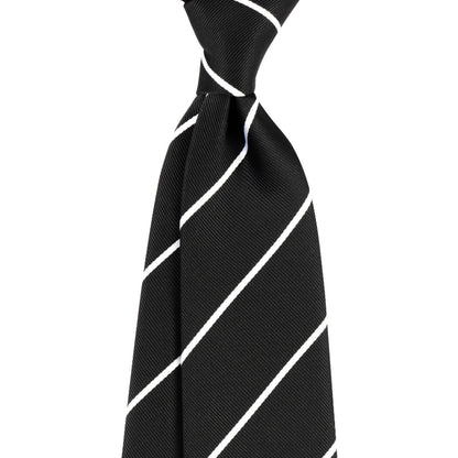 Black tie with white stripes on a white background