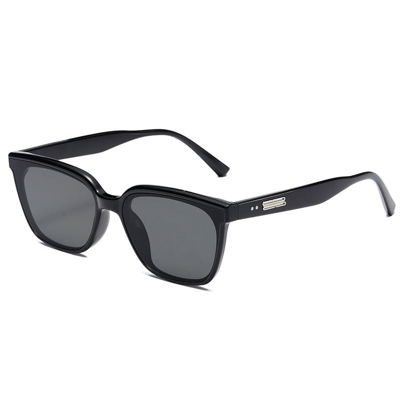 Women's retro small sunglasses with black frame and dark gray lenses
