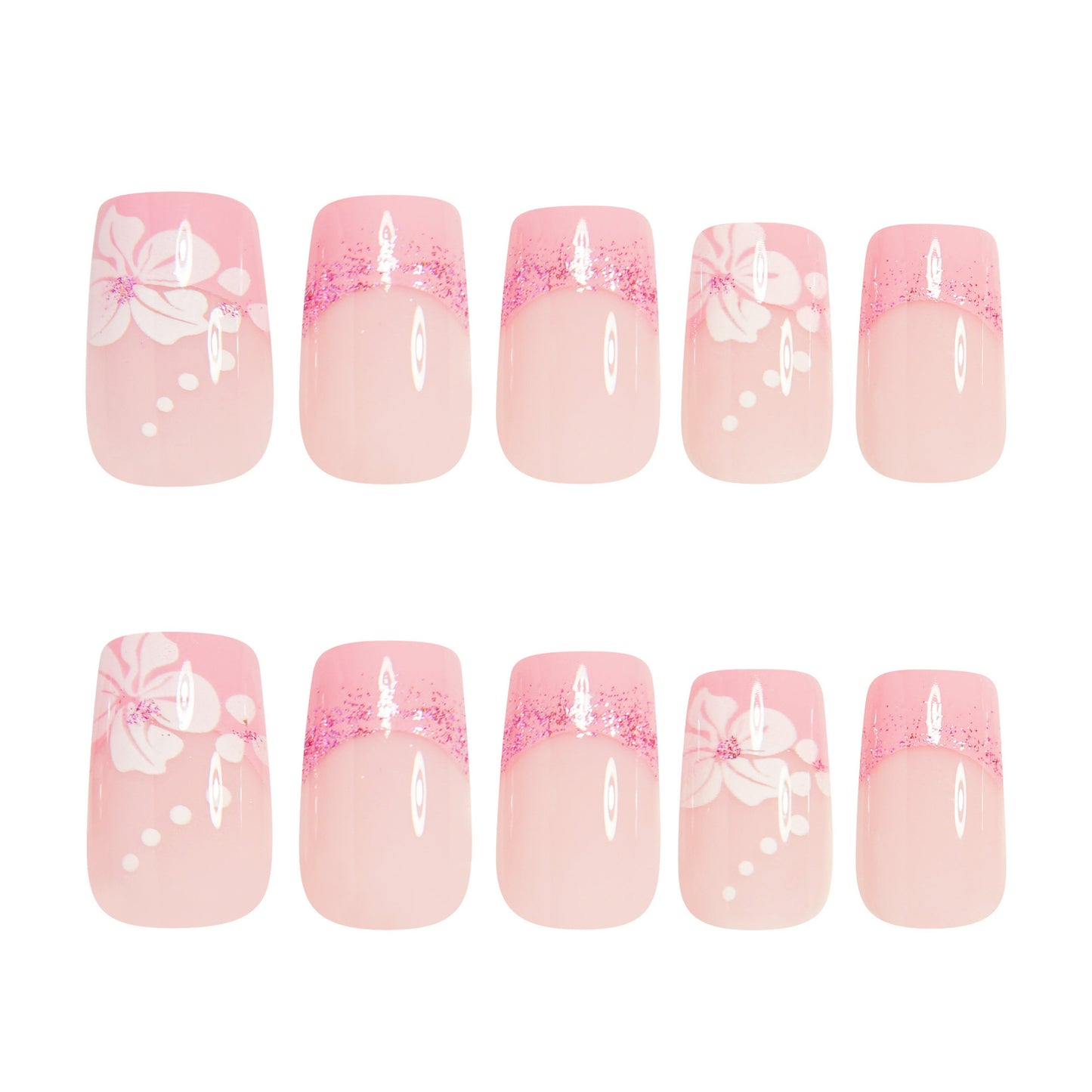 French Floral Pink Jelly Press-On Nails | Cute Nail Art Set