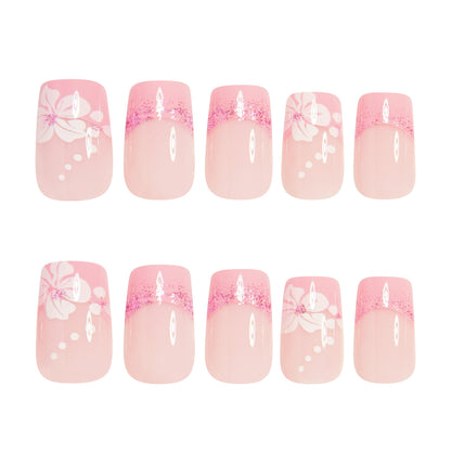 French Floral Pink Jelly Press-On Nails | Cute Nail Art Set