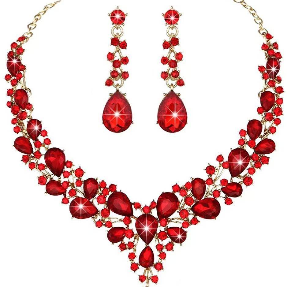 Water Drop Women's Alloy Bridal Necklace Two-piece Earrings Set - YAXSO