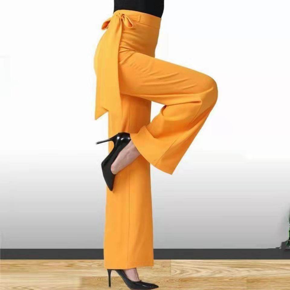 Ribbon Female Draping Effect Solid Color Straight-leg Pants - YAXSO