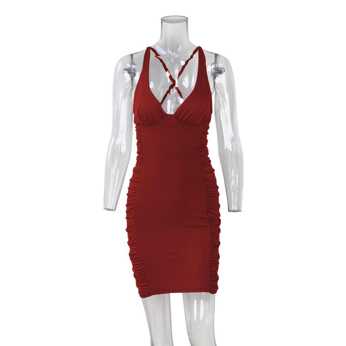 Sexy Deep V-neck Backless Suspender Dress INS Fashion Slim Hip Backless Short Dresses Summer Women's Clothing - YAXSO