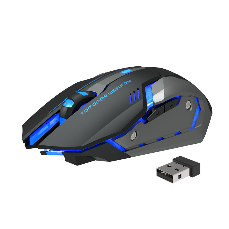 Black gaming mouse with blue accents and USB receiver. YAXSO UAE ONLINE STORE