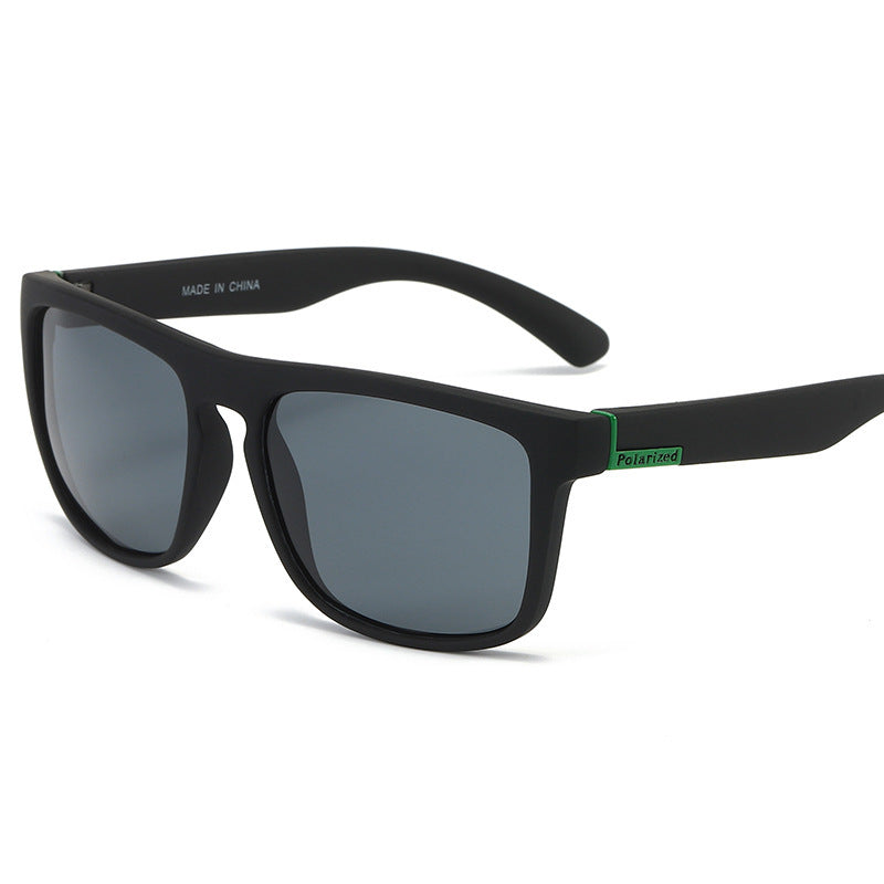 Black sunglasses with a Polaroid logo on a white background