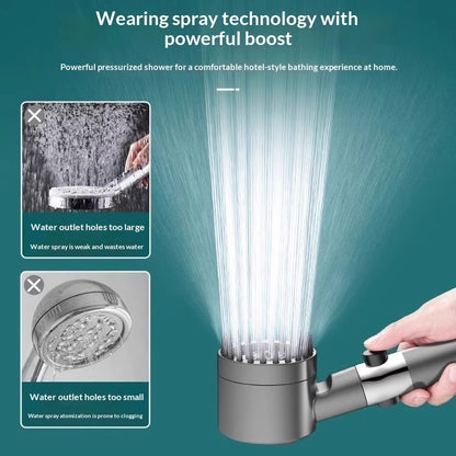 Handheld showerhead spraying a focused water stream with side flow control