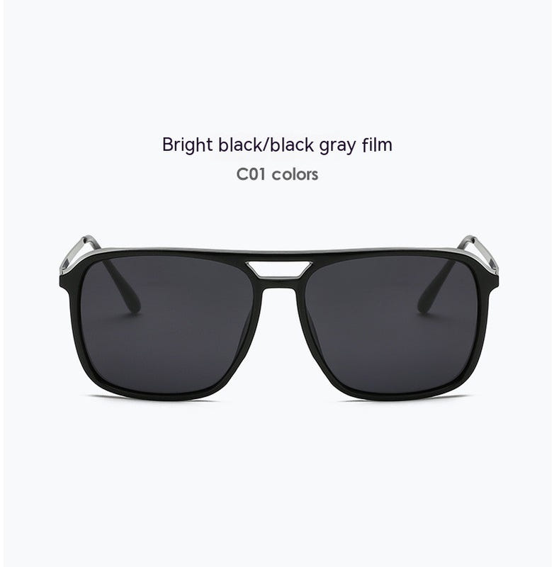 Black rectangular polarized sunglasses with dark lenses and silver accents