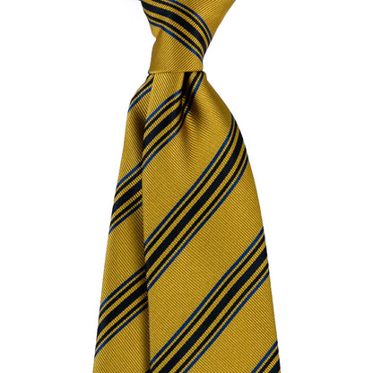 Yellow tie with blue stripes on a white background