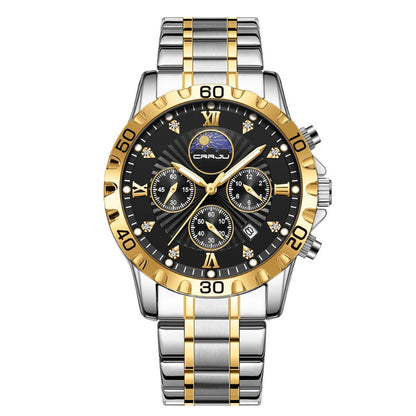 Luxury watch with gold and silver band on a white background
