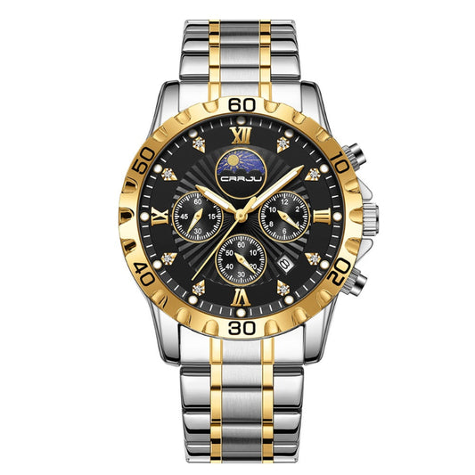 Luxury watch with gold and silver band on a white background